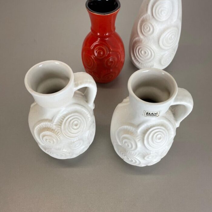 op art german red white fat lava pottery vases from bay ceramics set of 4 16