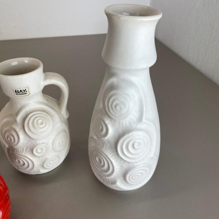 op art german red white fat lava pottery vases from bay ceramics set of 4 17