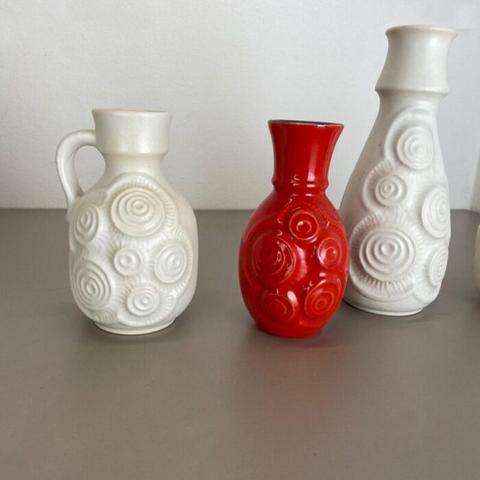 op art german red white fat lava pottery vases from bay ceramics set of 4 4