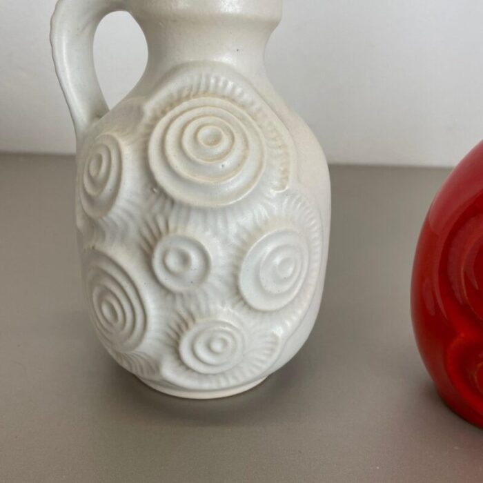 op art german red white fat lava pottery vases from bay ceramics set of 4 5