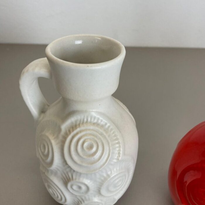 op art german red white fat lava pottery vases from bay ceramics set of 4 6