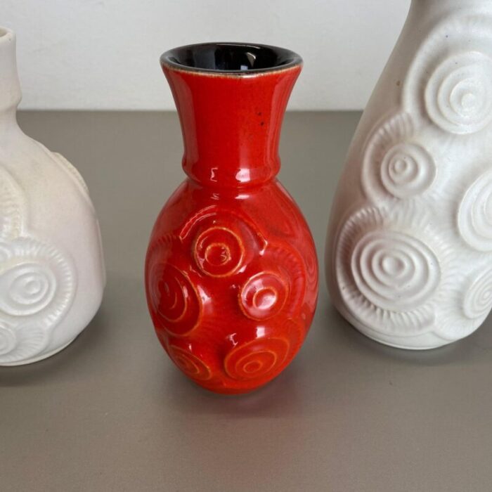 op art german red white fat lava pottery vases from bay ceramics set of 4 7