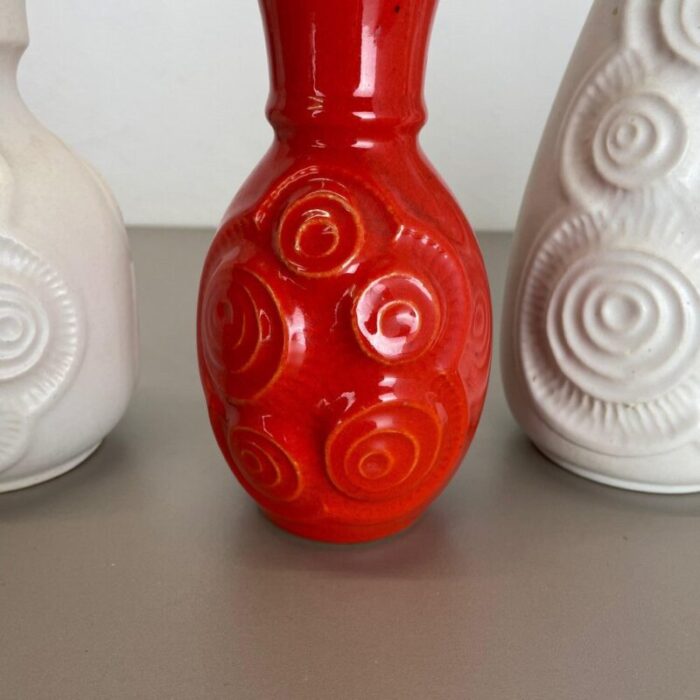 op art german red white fat lava pottery vases from bay ceramics set of 4 8