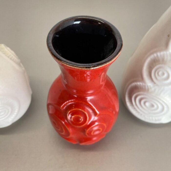 op art german red white fat lava pottery vases from bay ceramics set of 4 9