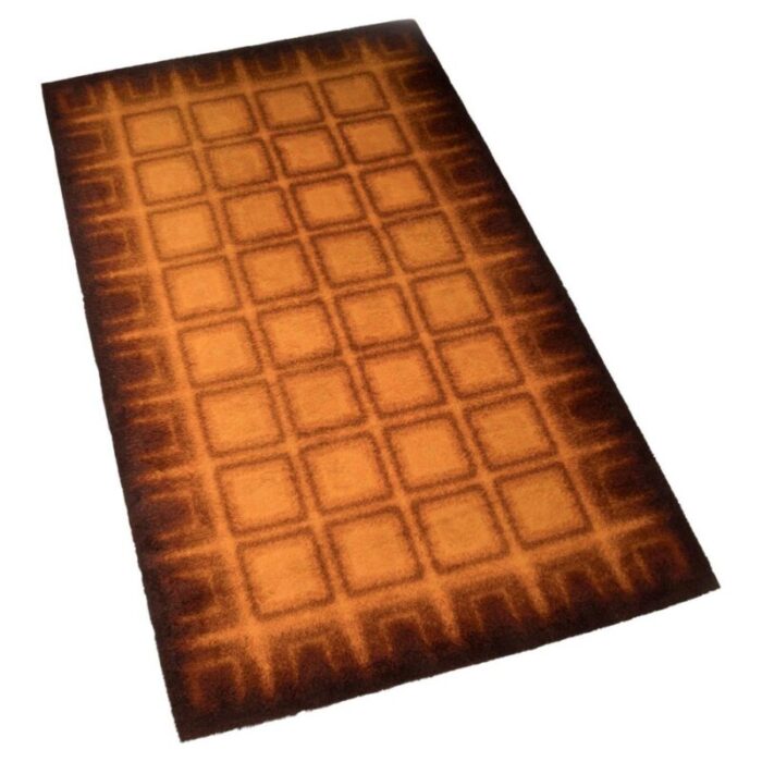 orange brown geometric shag pile rug 1970s 1