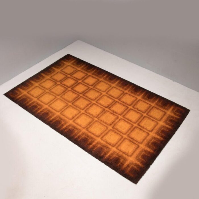 orange brown geometric shag pile rug 1970s 2