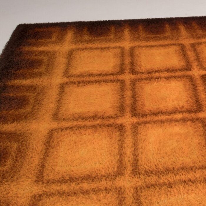 orange brown geometric shag pile rug 1970s 4