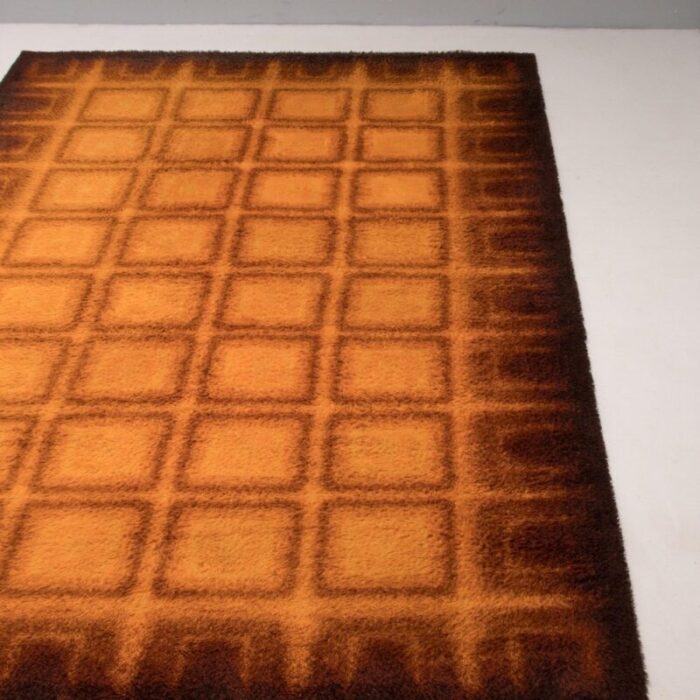 orange brown geometric shag pile rug 1970s 7