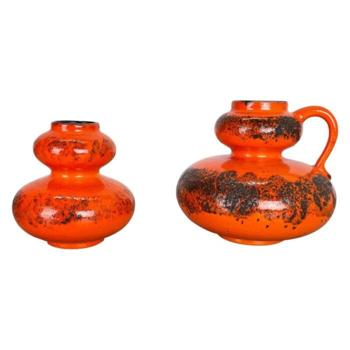 orange pottery fat lava vases from spara ceramic germany 1970s set of 2 1