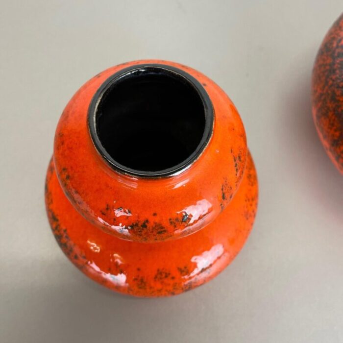 orange pottery fat lava vases from spara ceramic germany 1970s set of 2 10