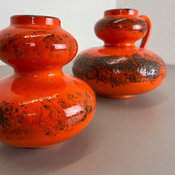 orange pottery fat lava vases from spara ceramic germany 1970s set of 2 11