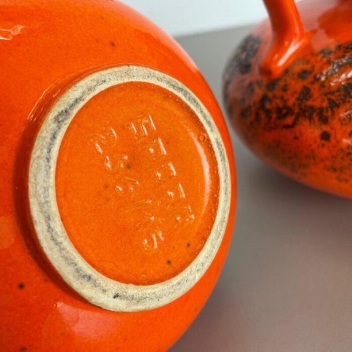 orange pottery fat lava vases from spara ceramic germany 1970s set of 2 18