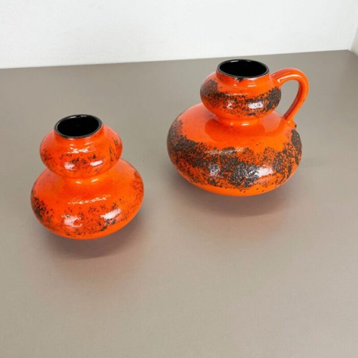 orange pottery fat lava vases from spara ceramic germany 1970s set of 2 2