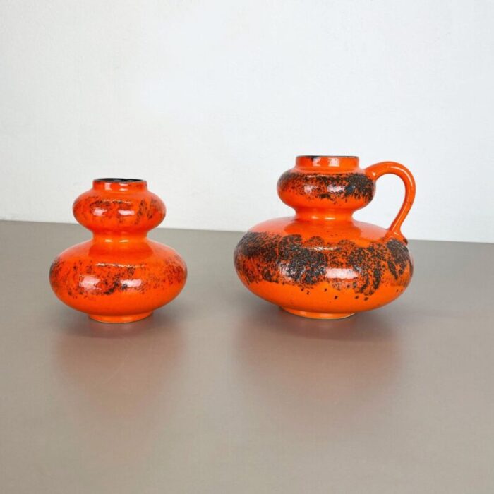 orange pottery fat lava vases from spara ceramic germany 1970s set of 2 3