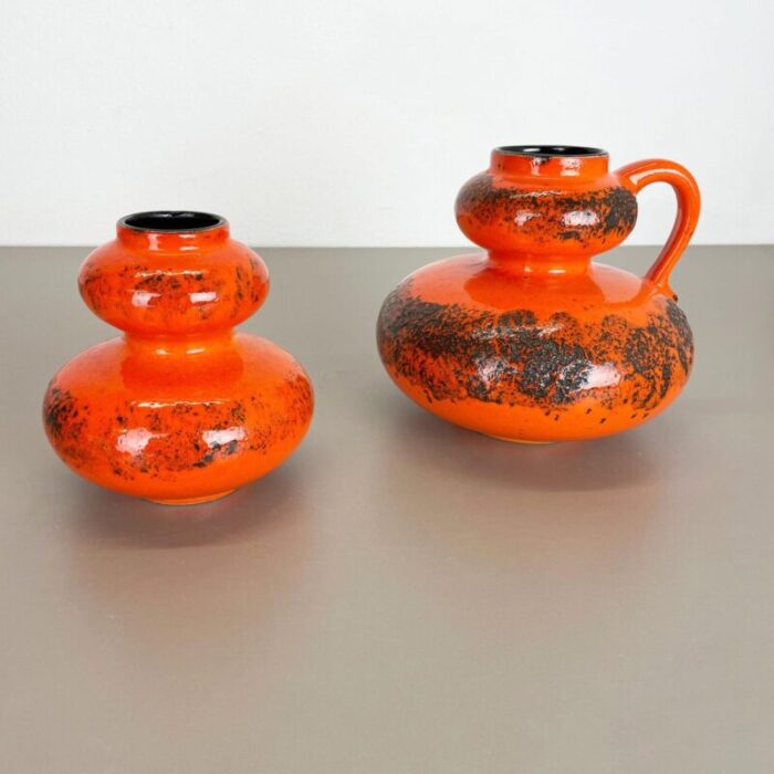 orange pottery fat lava vases from spara ceramic germany 1970s set of 2 4