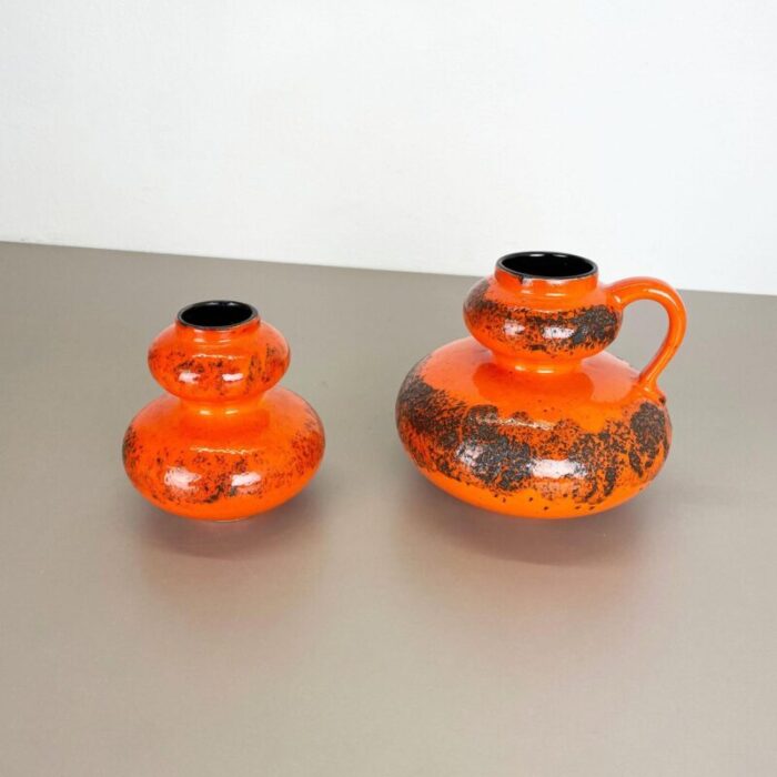 orange pottery fat lava vases from spara ceramic germany 1970s set of 2 5