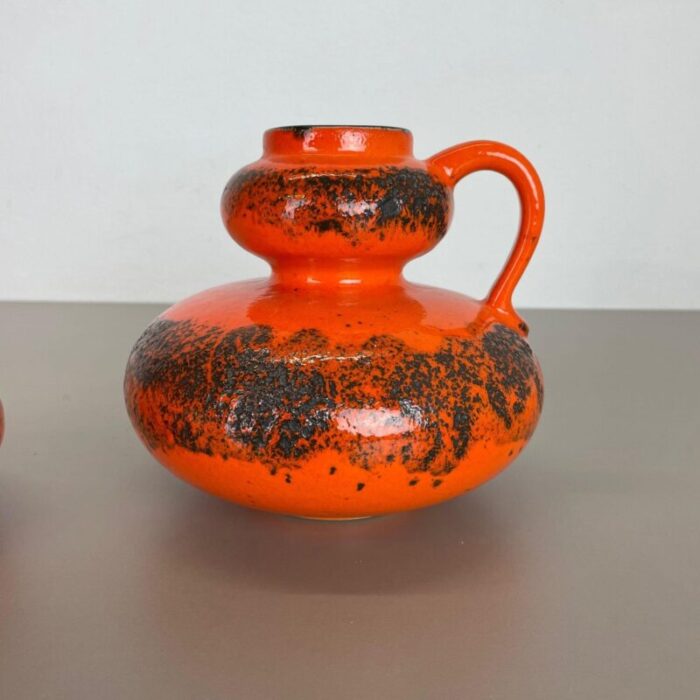 orange pottery fat lava vases from spara ceramic germany 1970s set of 2 7