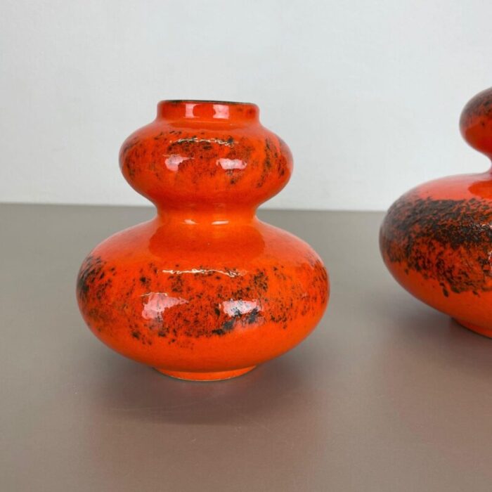 orange pottery fat lava vases from spara ceramic germany 1970s set of 2 8