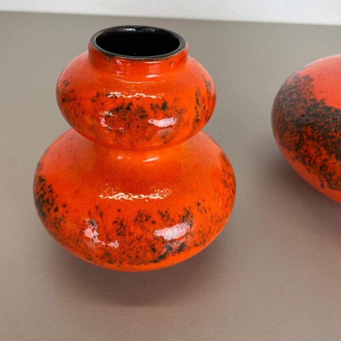 orange pottery fat lava vases from spara ceramic germany 1970s set of 2 9