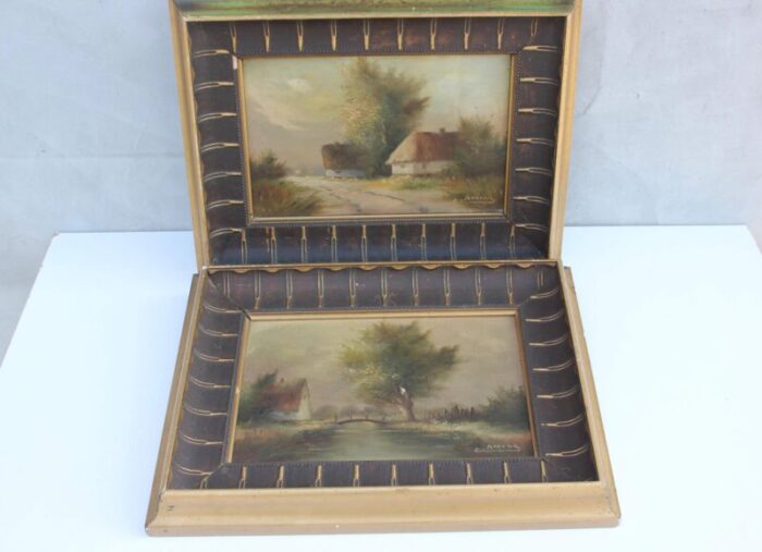 original framed signed landscape oil paintings set of 2 1