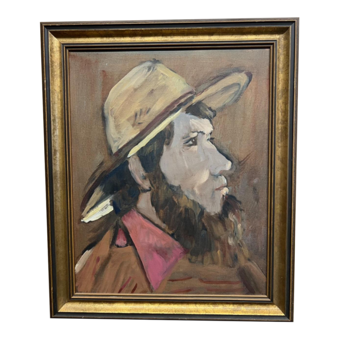 original mid 20th century oil on canvas painting portrait of an amish man by cynthia thun 6573