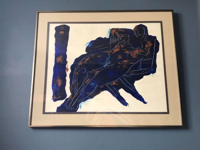 original oil painting on paper by listed modernist sculptor herb kallem 1970 framed 1264