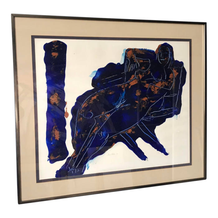 original oil painting on paper by listed modernist sculptor herb kallem 1970 framed 7245