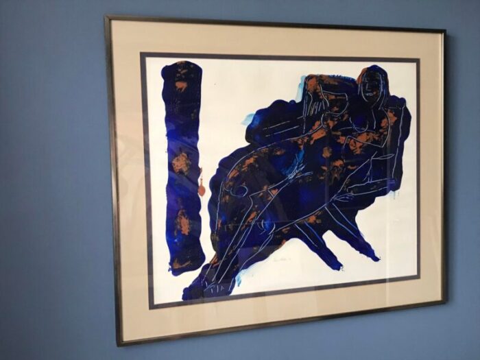 original oil painting on paper by listed modernist sculptor herb kallem 1970 framed 8756