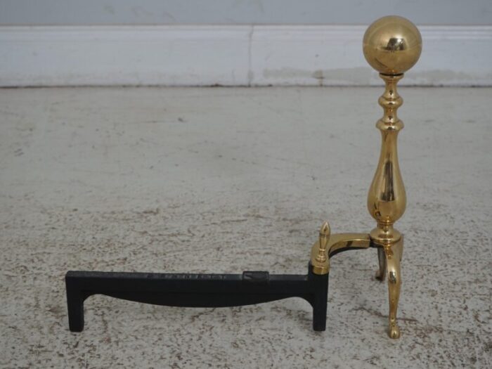 pair bennett brass cannonball fireplace andirons 8477