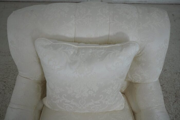 pair bright white damask upholstered club chairs 1211