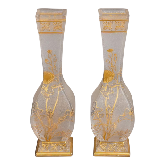 pair of 19th century baccarat gilt and etched frosted glass vases 0433