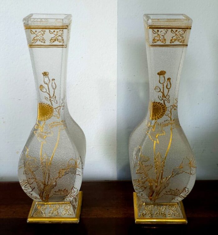 pair of 19th century baccarat gilt and etched frosted glass vases 0598