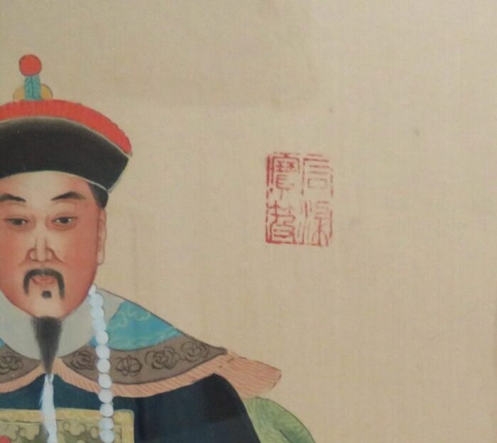 pair of antique chinese ancestral portrait watercolor paintings asian oriental 9950