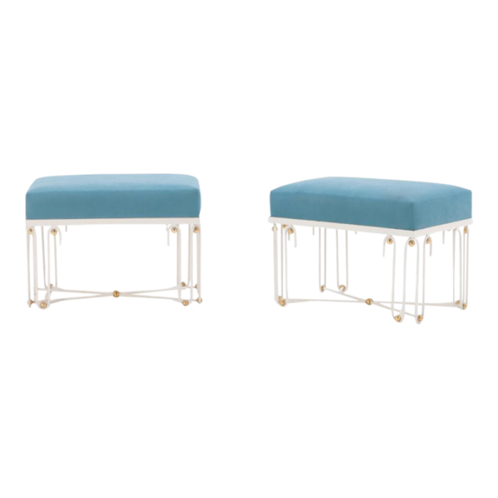 pair of art deco style painted iron and bronze benches in the style of jean royere 2212