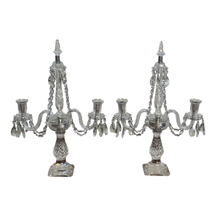 pair of early 20th century bohemian crystal double arm candelabras 2135