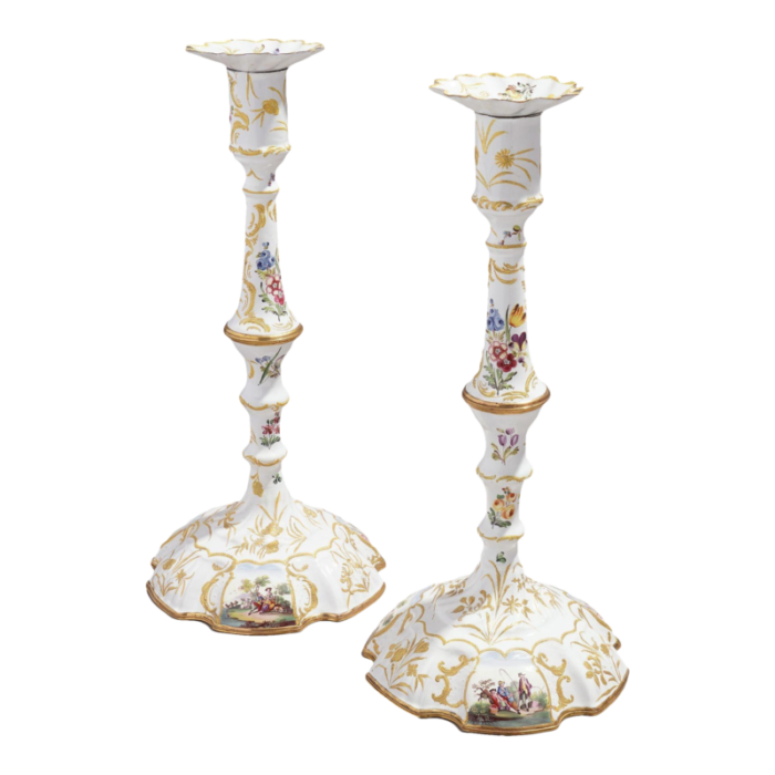 pair of english rococo battersea candlesticks c 1760 65 3307