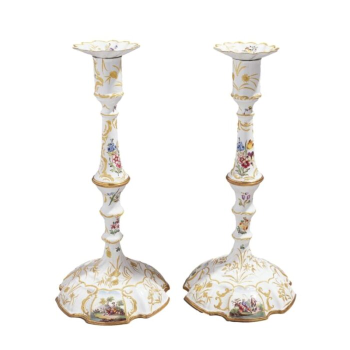 pair of english rococo battersea candlesticks c 1760 65 8200