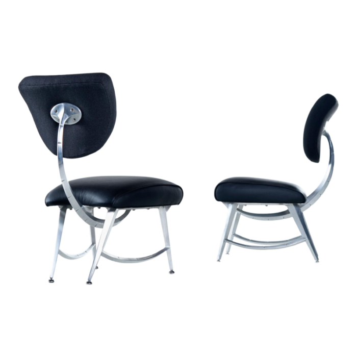 pair of jordan mozer for disney quest industrial aluminum armillary modern black chairs 9134