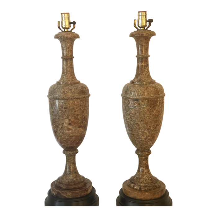 pair of late 20th century emperador brown marble lamps 7626