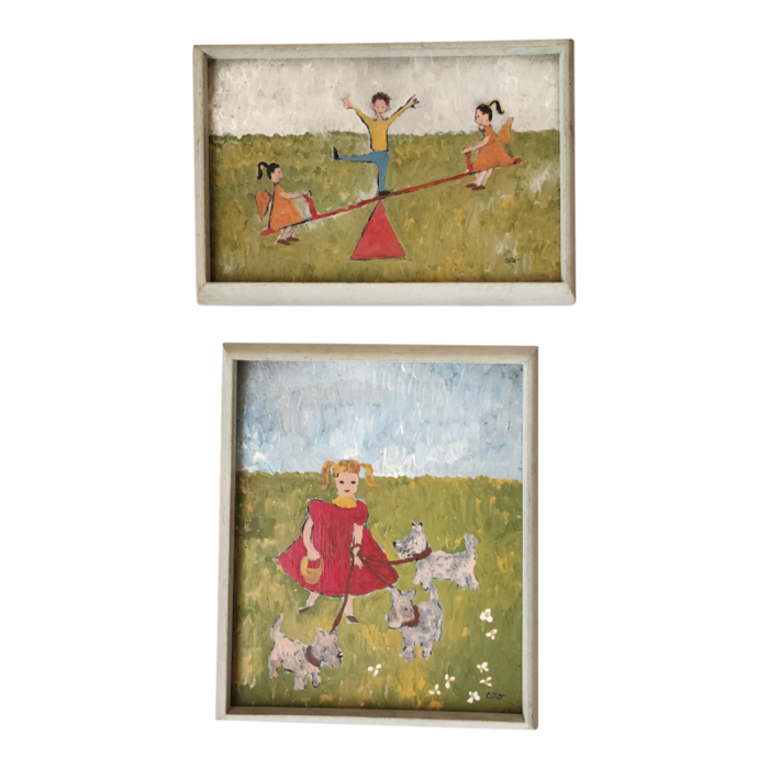 pair of mid century children paintings by cato 8015