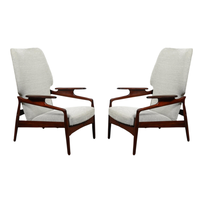 pair of mid century danish teak reclining chairs for advance design by john bone 1998