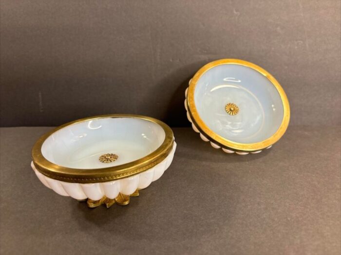 pair of opaline glass footed bowls brass mounts france circa 1940 0282