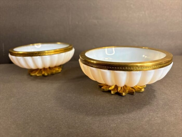 pair of opaline glass footed bowls brass mounts france circa 1940 0445