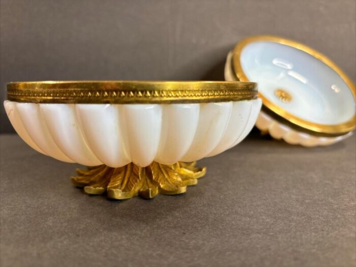 pair of opaline glass footed bowls brass mounts france circa 1940 9385