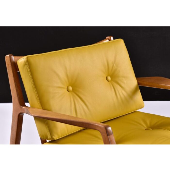 pair of restored mid century modern lawrence peabody lounge chairs in new yellow leather 2133