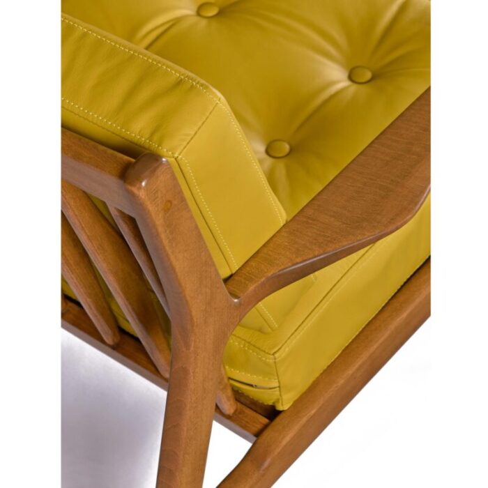 pair of restored mid century modern lawrence peabody lounge chairs in new yellow leather 4058