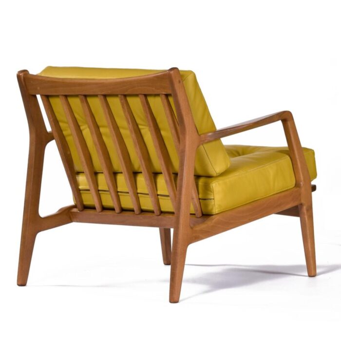 pair of restored mid century modern lawrence peabody lounge chairs in new yellow leather 8996