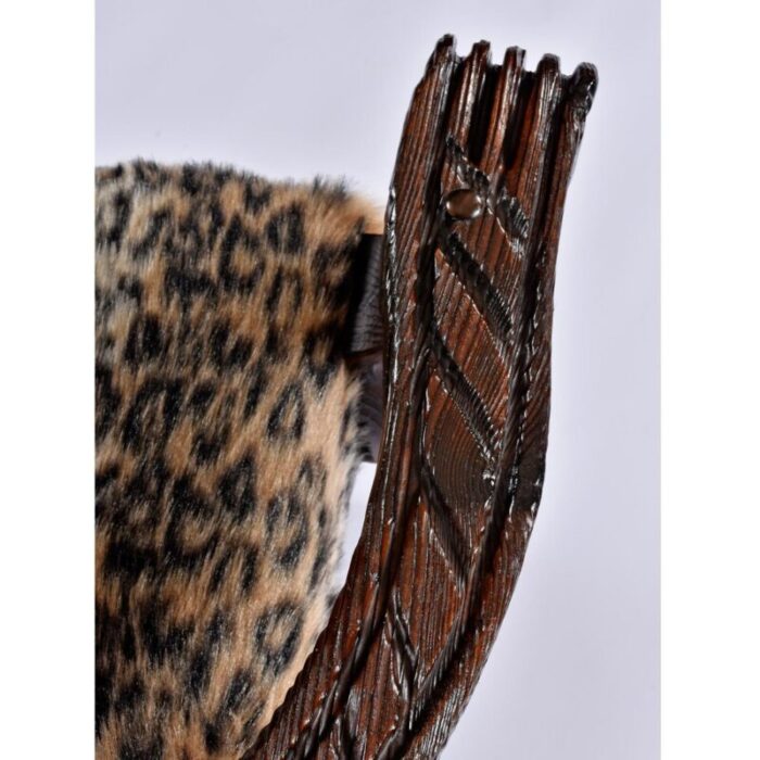 pair of restored witco conquistador vintage tiki throne chairs in new faux leopard fur 8426