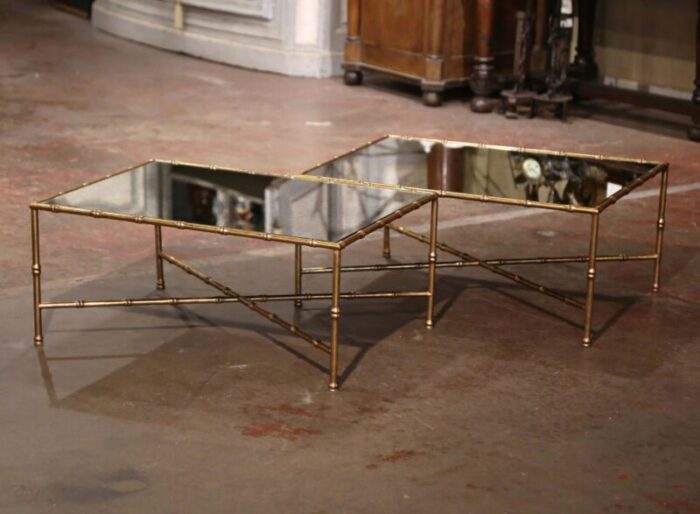 pair of vintage french faux bamboo brass coffee tables maison bagues paris style 2109