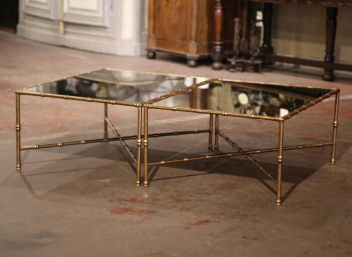 pair of vintage french faux bamboo brass coffee tables maison bagues paris style 2488